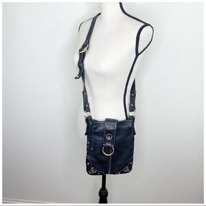 ‎Perlina Black Leather Cross-Body Bag w/Brass Rings